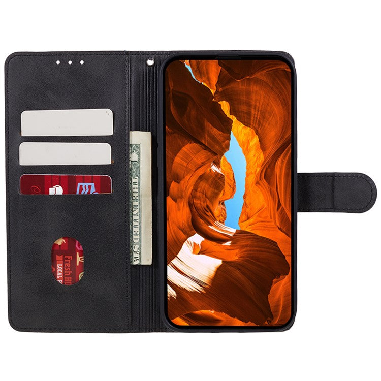 Anti-drop Phone Case for Motorola Moto G13 4G Calf Texture PU Leather Wallet Stand Cover - Black