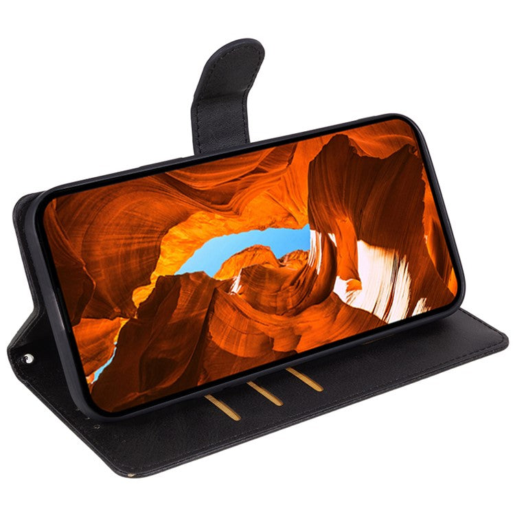 Anti-drop Phone Case for Motorola Moto G13 4G Calf Texture PU Leather Wallet Stand Cover - Black