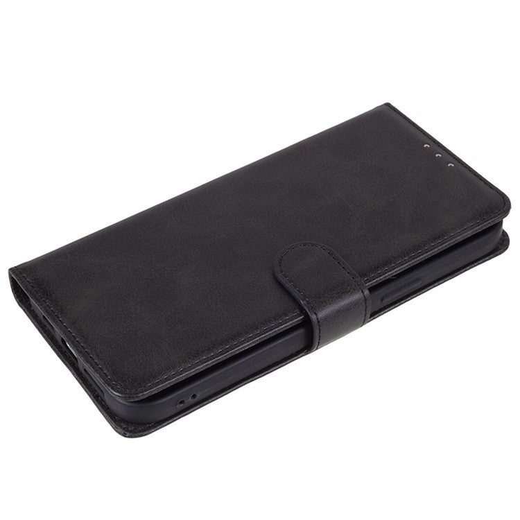 Anti-drop Phone Case for Motorola Moto G13 4G Calf Texture PU Leather Wallet Stand Cover - Black