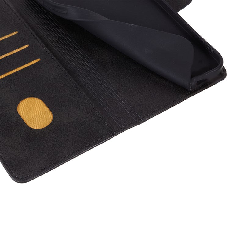 Anti-drop Phone Case for Motorola Moto G13 4G Calf Texture PU Leather Wallet Stand Cover - Black
