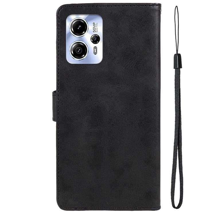 Anti-drop Phone Case for Motorola Moto G13 4G Calf Texture PU Leather Wallet Stand Cover - Black