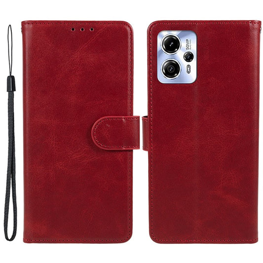 Anti-drop Phone Case for Motorola Moto G13 4G Calf Texture PU Leather Wallet Stand Cover - Red