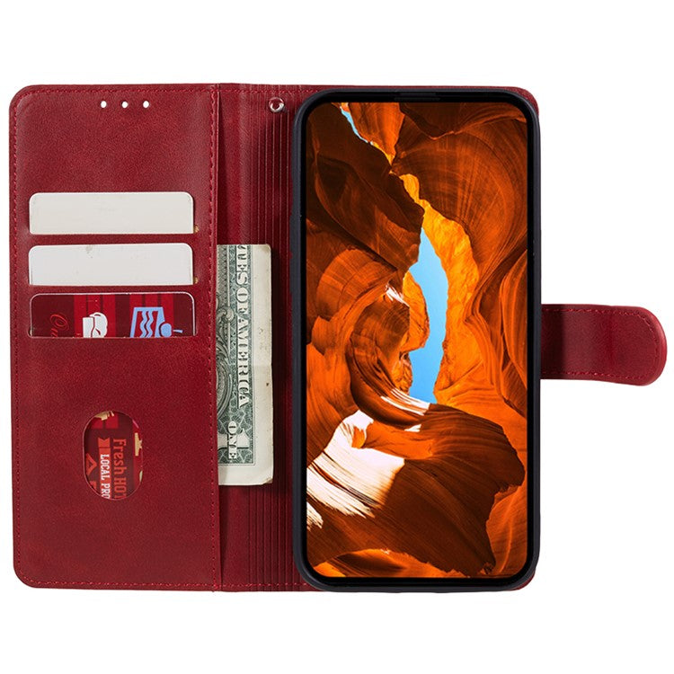 Anti-drop Phone Case for Motorola Moto G13 4G Calf Texture PU Leather Wallet Stand Cover - Red