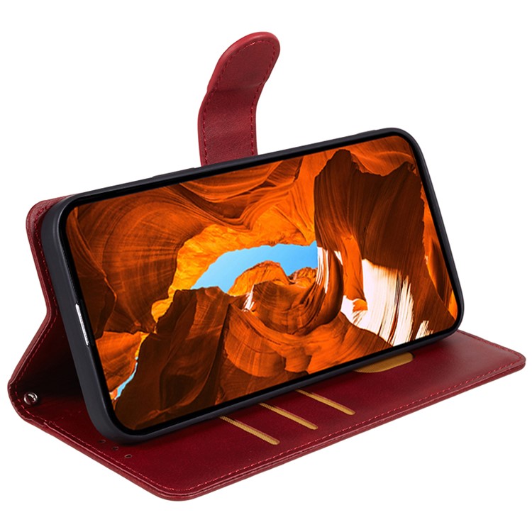 Anti-drop Phone Case for Motorola Moto G13 4G Calf Texture PU Leather Wallet Stand Cover - Red
