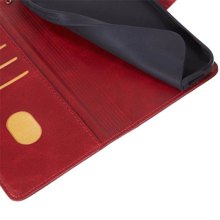 Anti-drop Phone Case for Motorola Moto G13 4G Calf Texture PU Leather Wallet Stand Cover - Red