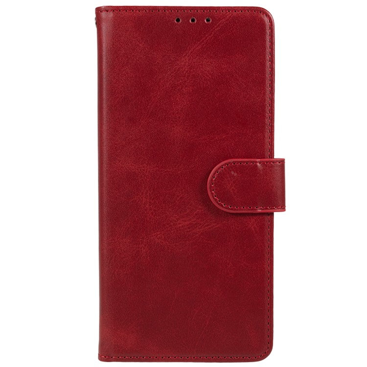 Anti-drop Phone Case for Motorola Moto G13 4G Calf Texture PU Leather Wallet Stand Cover - Red