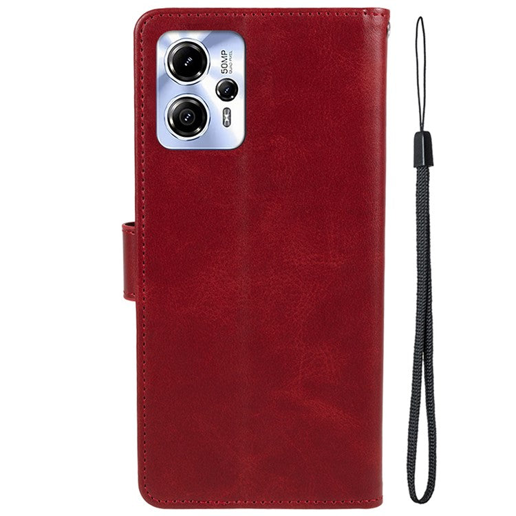 Anti-drop Phone Case for Motorola Moto G13 4G Calf Texture PU Leather Wallet Stand Cover - Red