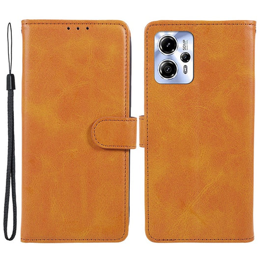 Anti-drop Phone Case for Motorola Moto G13 4G Calf Texture PU Leather Wallet Stand Cover - Khaki
