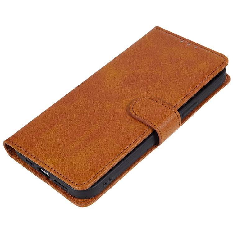 Anti-drop Phone Case for Motorola Moto G13 4G Calf Texture PU Leather Wallet Stand Cover - Khaki