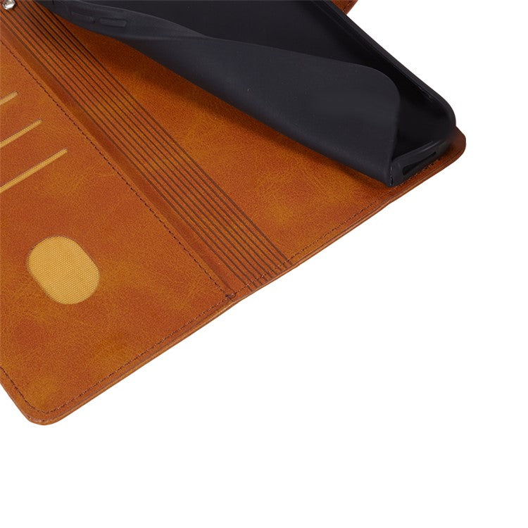 Anti-drop Phone Case for Motorola Moto G13 4G Calf Texture PU Leather Wallet Stand Cover - Khaki