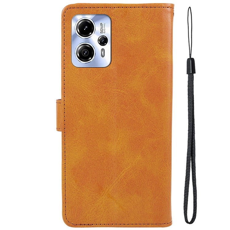Anti-drop Phone Case for Motorola Moto G13 4G Calf Texture PU Leather Wallet Stand Cover - Khaki