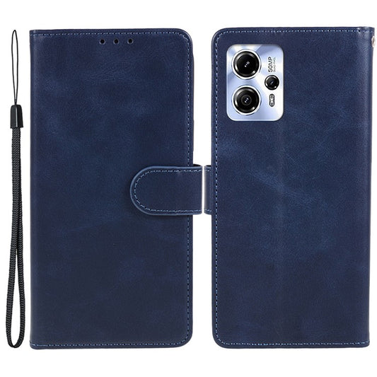 Anti-drop Phone Case for Motorola Moto G13 4G Calf Texture PU Leather Wallet Stand Cover - Blue