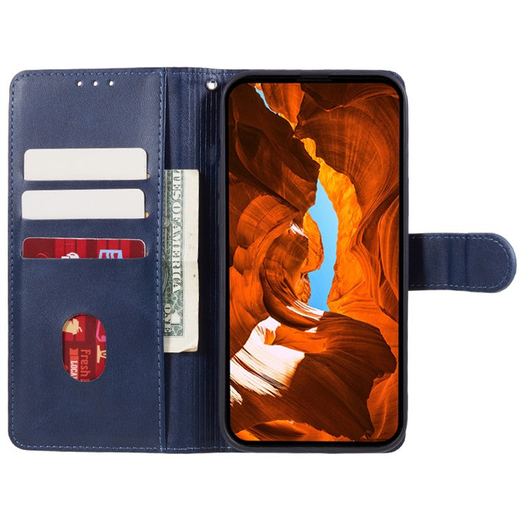 Anti-drop Phone Case for Motorola Moto G13 4G Calf Texture PU Leather Wallet Stand Cover - Blue