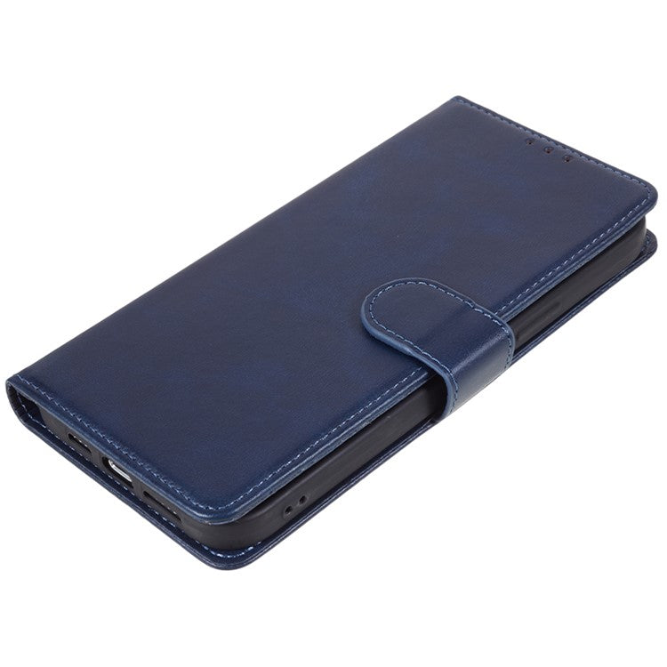 Anti-drop Phone Case for Motorola Moto G13 4G Calf Texture PU Leather Wallet Stand Cover - Blue