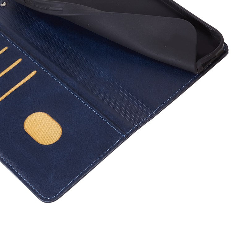 Anti-drop Phone Case for Motorola Moto G13 4G Calf Texture PU Leather Wallet Stand Cover - Blue