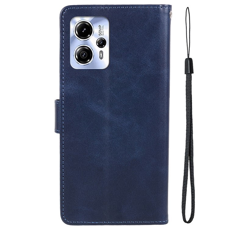 Anti-drop Phone Case for Motorola Moto G13 4G Calf Texture PU Leather Wallet Stand Cover - Blue