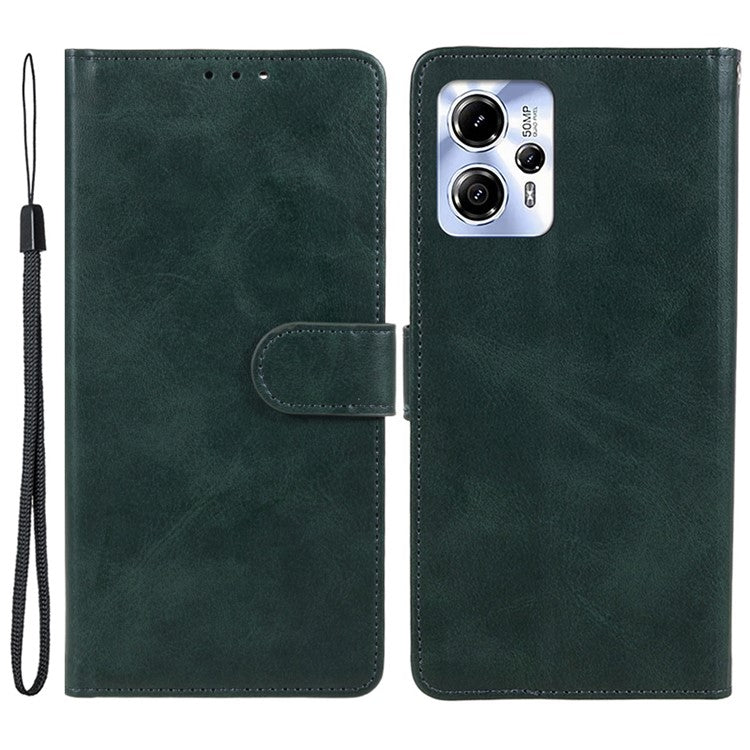 Anti-drop Phone Case for Motorola Moto G13 4G Calf Texture PU Leather Wallet Stand Cover - Midnight Green