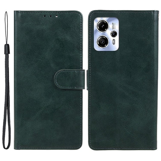 Anti-drop Phone Case for Motorola Moto G13 4G Calf Texture PU Leather Wallet Stand Cover - Midnight Green