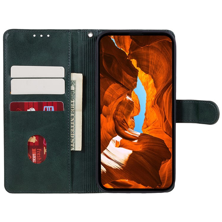 Anti-drop Phone Case for Motorola Moto G13 4G Calf Texture PU Leather Wallet Stand Cover - Midnight Green