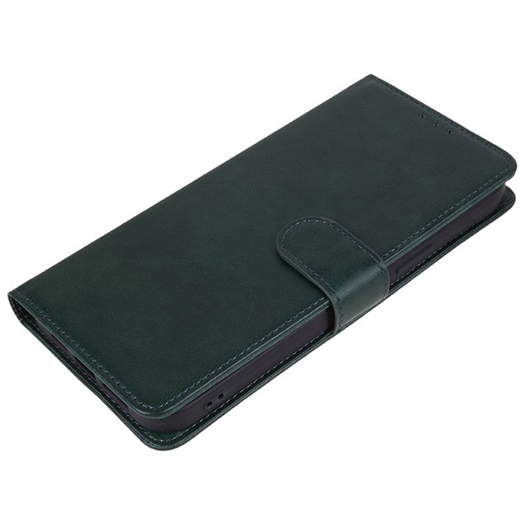 Anti-drop Phone Case for Motorola Moto G13 4G Calf Texture PU Leather Wallet Stand Cover - Midnight Green