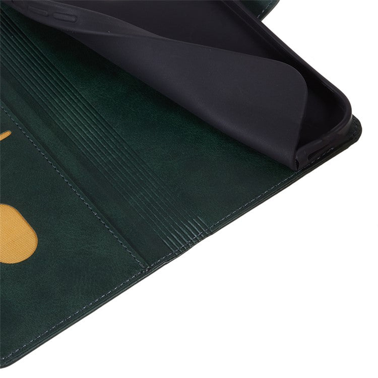 Anti-drop Phone Case for Motorola Moto G13 4G Calf Texture PU Leather Wallet Stand Cover - Midnight Green