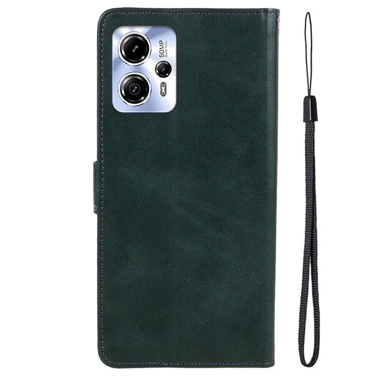 Anti-drop Phone Case for Motorola Moto G13 4G Calf Texture PU Leather Wallet Stand Cover - Midnight Green