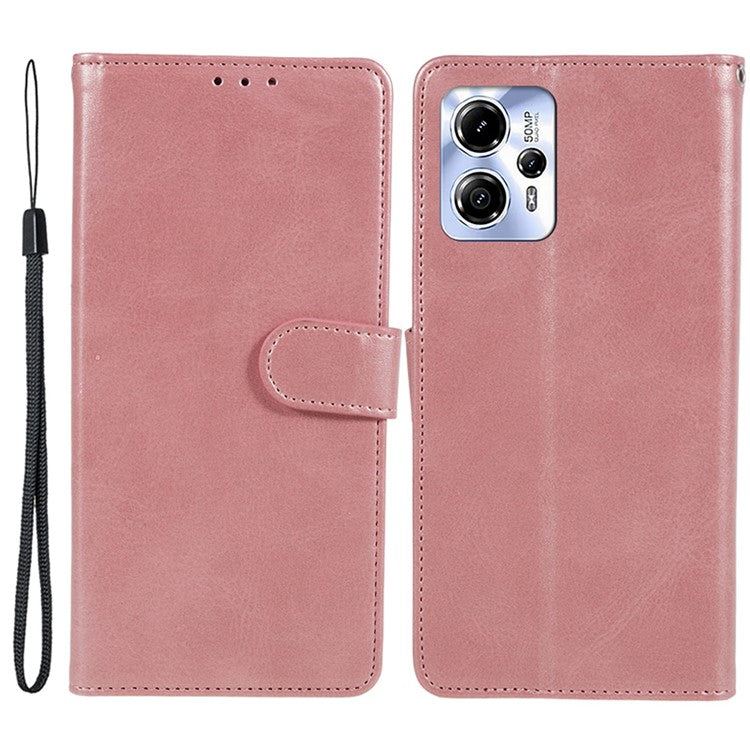 Anti-drop Phone Case for Motorola Moto G13 4G Calf Texture PU Leather Wallet Stand Cover - Rose Gold