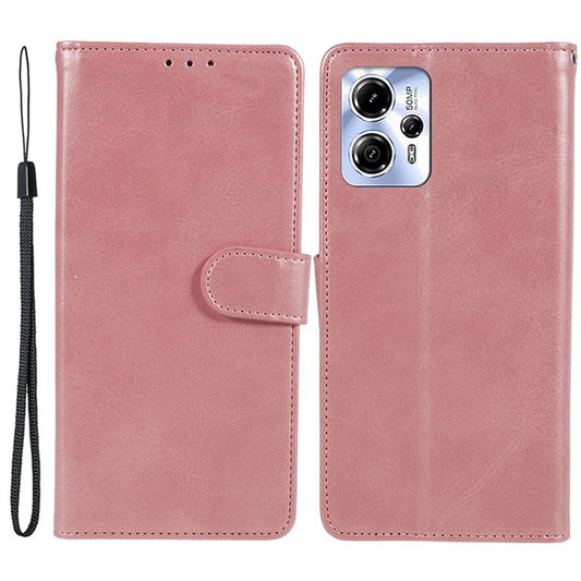 Anti-drop Phone Case for Motorola Moto G13 4G Calf Texture PU Leather Wallet Stand Cover - Rose Gold