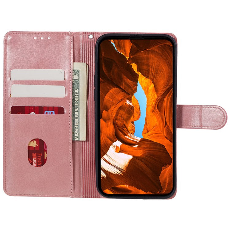 Anti-drop Phone Case for Motorola Moto G13 4G Calf Texture PU Leather Wallet Stand Cover - Rose Gold