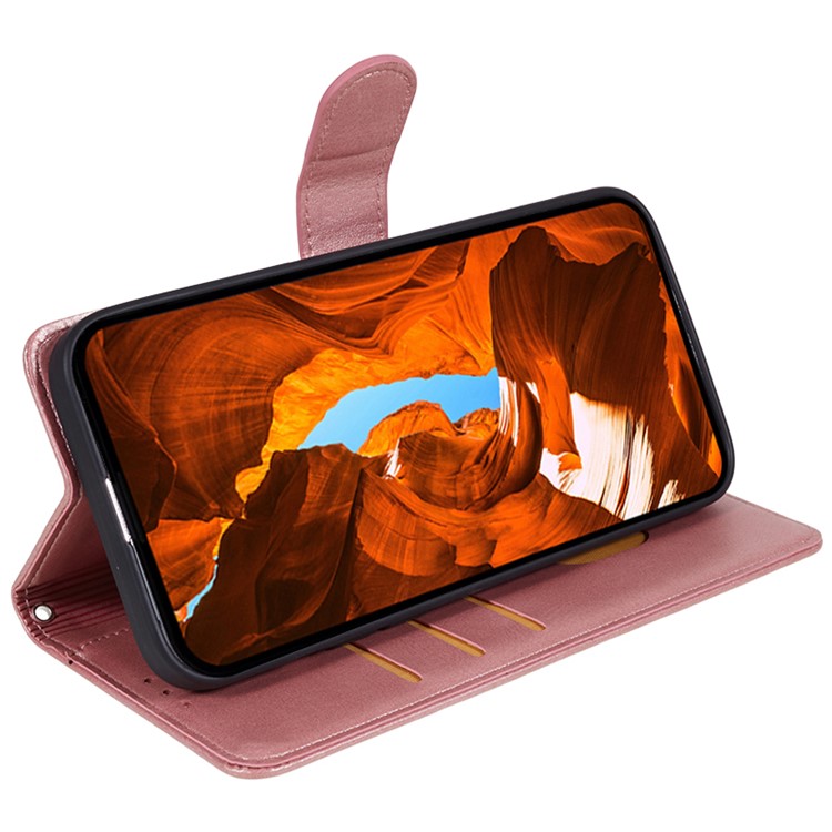 Anti-drop Phone Case for Motorola Moto G13 4G Calf Texture PU Leather Wallet Stand Cover - Rose Gold