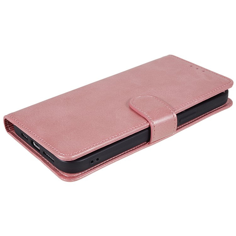 Anti-drop Phone Case for Motorola Moto G13 4G Calf Texture PU Leather Wallet Stand Cover - Rose Gold