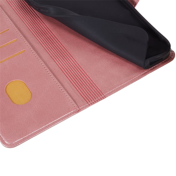 Anti-drop Phone Case for Motorola Moto G13 4G Calf Texture PU Leather Wallet Stand Cover - Rose Gold