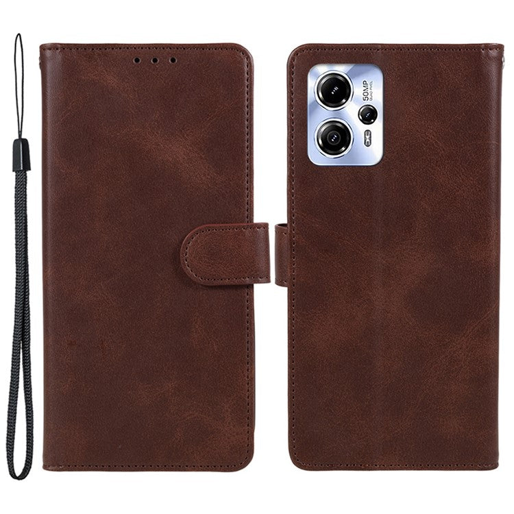 Anti-drop Phone Case for Motorola Moto G13 4G Calf Texture PU Leather Wallet Stand Cover - Brown