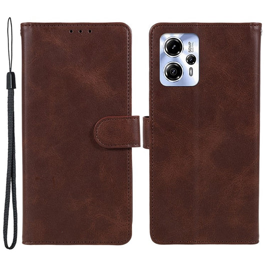 Anti-drop Phone Case for Motorola Moto G13 4G Calf Texture PU Leather Wallet Stand Cover - Brown