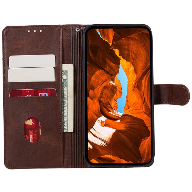 Anti-drop Phone Case for Motorola Moto G13 4G Calf Texture PU Leather Wallet Stand Cover - Brown