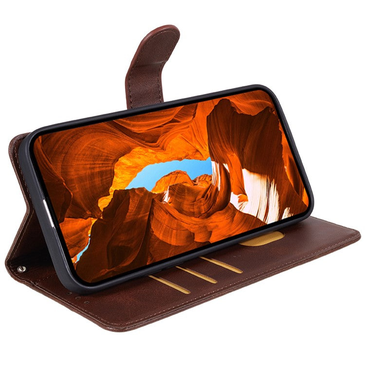Anti-drop Phone Case for Motorola Moto G13 4G Calf Texture PU Leather Wallet Stand Cover - Brown