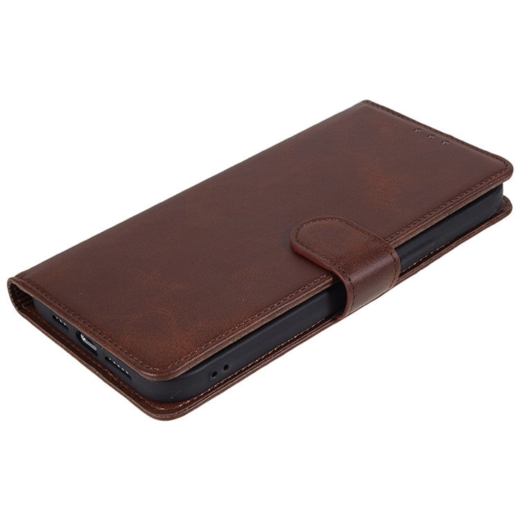 Anti-drop Phone Case for Motorola Moto G13 4G Calf Texture PU Leather Wallet Stand Cover - Brown