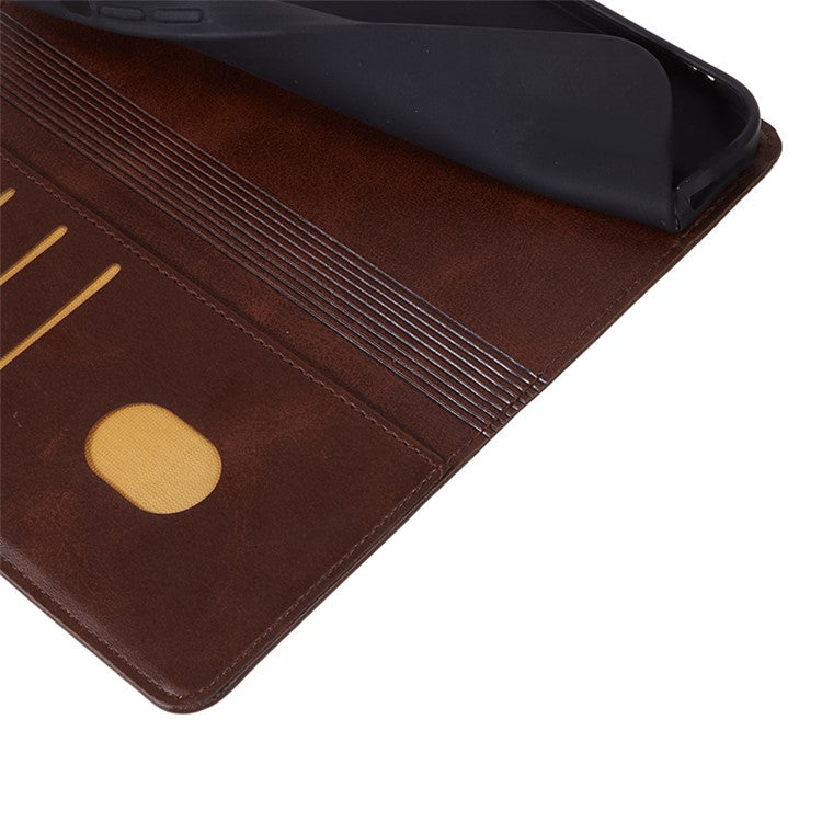 Anti-drop Phone Case for Motorola Moto G13 4G Calf Texture PU Leather Wallet Stand Cover - Brown