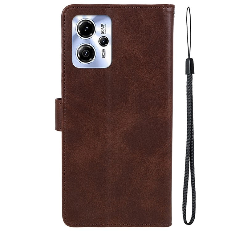 Anti-drop Phone Case for Motorola Moto G13 4G Calf Texture PU Leather Wallet Stand Cover - Brown