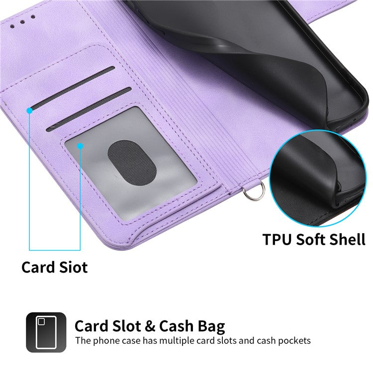 For Huawei Mate 60 Stand Wallet Phone Case PU Leather Imprinted Flower Phone Cover with Wrist Strap + Shoulder Strap - Light Purple