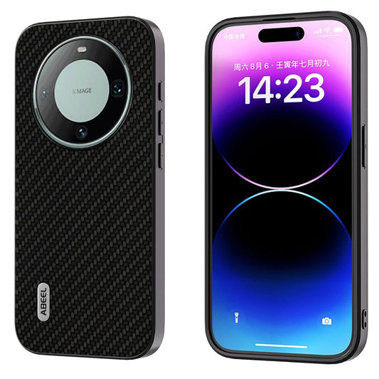 ABEEL For Huawei Mate 60 Phone Case Carbon Fiber Texture PU Leather Coated PC+TPU Phone Cover - Black