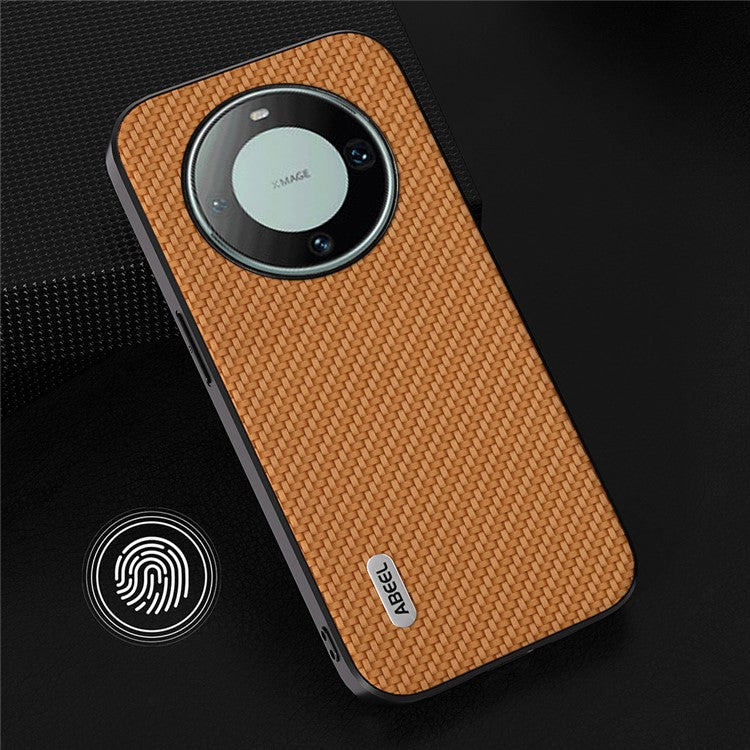 ABEEL For Huawei Mate 60 Phone Case Carbon Fiber Texture PU Leather Coated PC+TPU Phone Cover - Light Brown