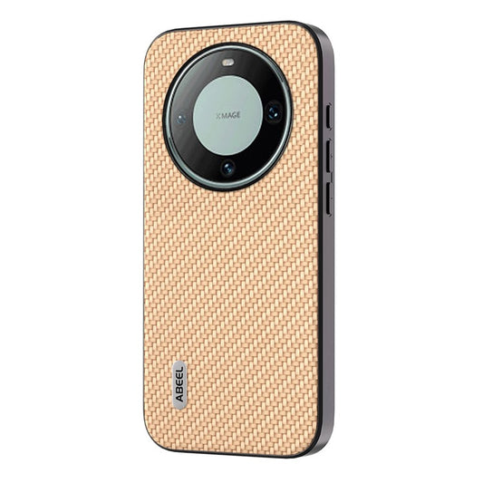 ABEEL For Huawei Mate 60 Pro Carbon Fiber Texture Phone Case PU Leather+PC+TPU Phone Cover - Light Yellow