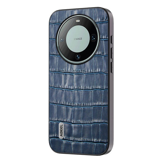 ABEEL For Huawei Mate 60 Cowhide Leather+TPU+PC Phone Case Crocodile Texture Smartphone Cover - Blue