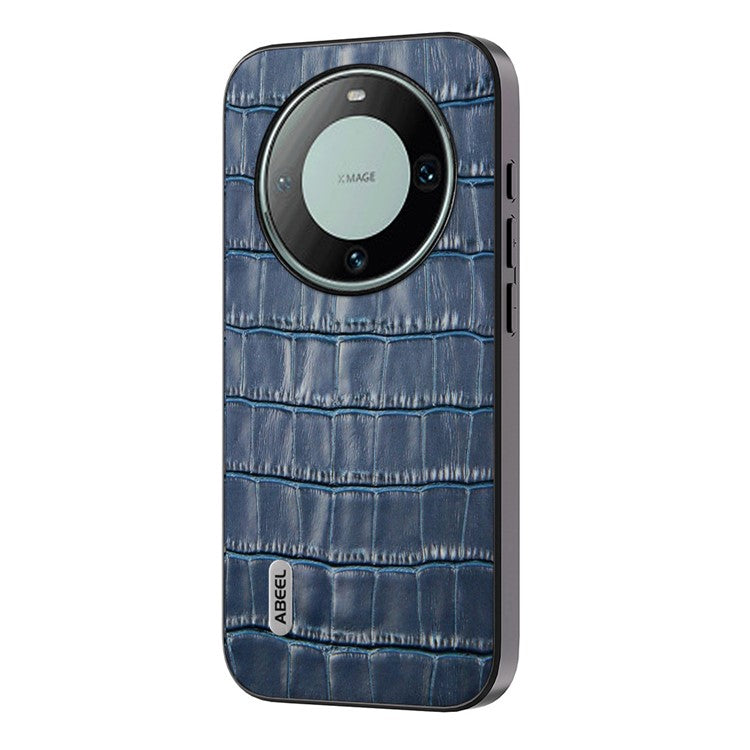 ABEEL For Huawei Mate 60 Cowhide Leather+TPU+PC Phone Case Crocodile Texture Smartphone Cover - Blue
