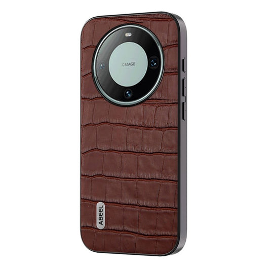 ABEEL For Huawei Mate 60 Cowhide Leather+TPU+PC Phone Case Crocodile Texture Smartphone Cover - Brown