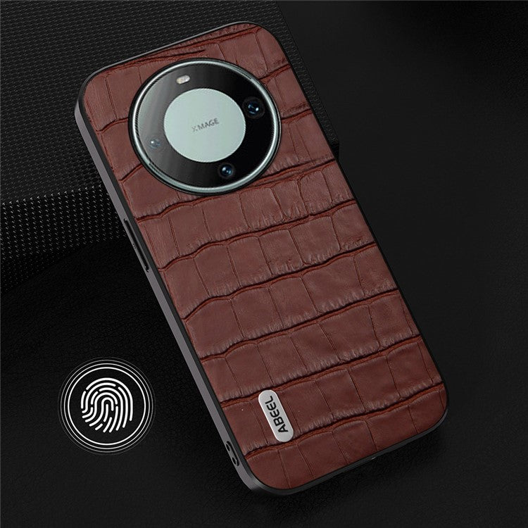 ABEEL For Huawei Mate 60 Cowhide Leather+TPU+PC Phone Case Crocodile Texture Smartphone Cover - Brown