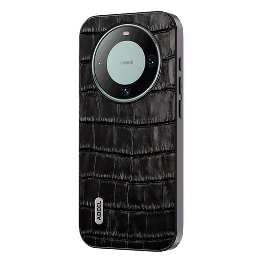 ABEEL For Huawei Mate 60 Cowhide Leather+TPU+PC Phone Case Crocodile Texture Smartphone Cover - Black