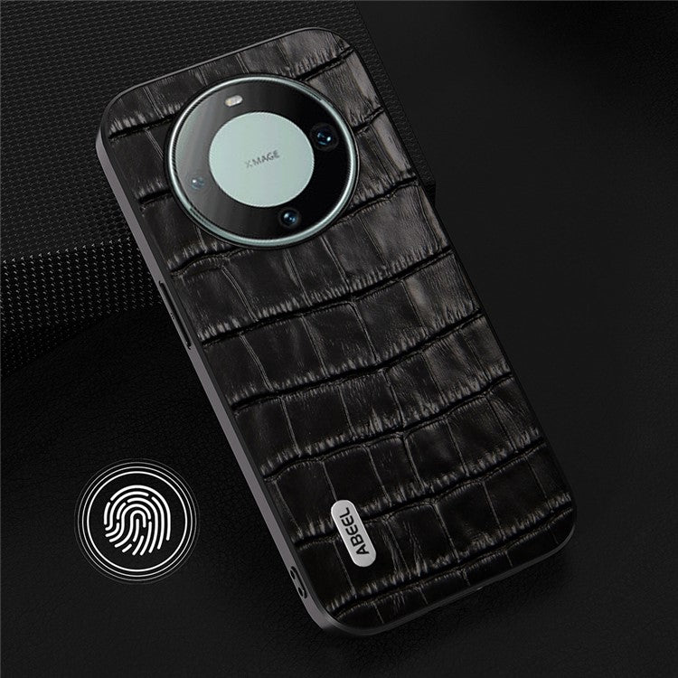 ABEEL For Huawei Mate 60 Cowhide Leather+TPU+PC Phone Case Crocodile Texture Smartphone Cover - Black