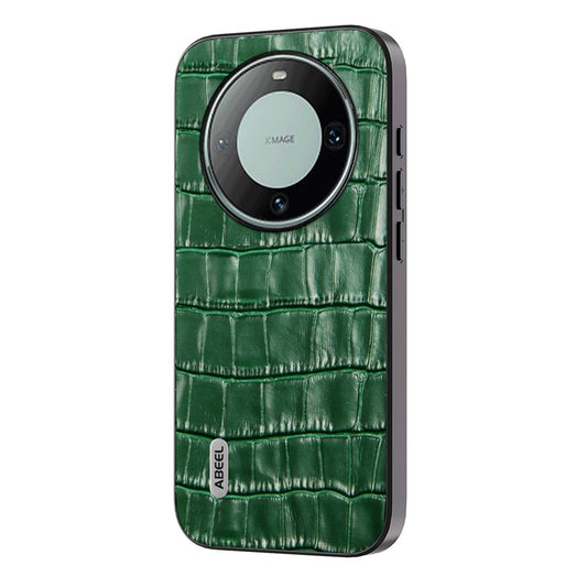ABEEL For Huawei Mate 60 Pro Crocodile Texture Phone Cover Cowhide Leather+TPU+PC Phone Case - Green